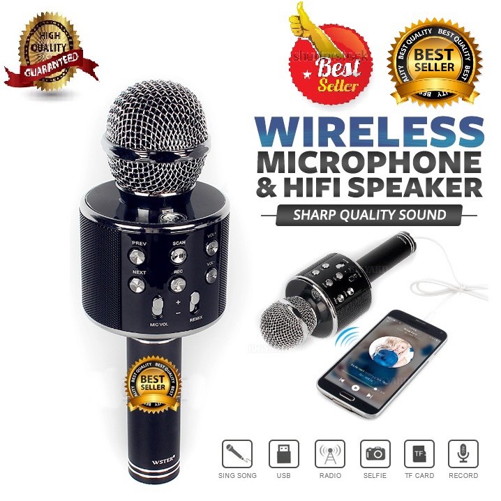 Jual BAGUS MIC KARAOKE BLUETOOTH WIRELESS PORTABLE WS858 / Mic WS 858