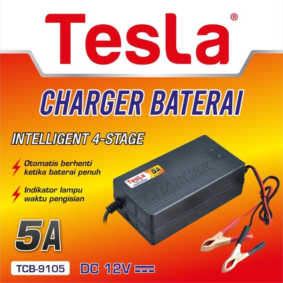 Jual Pengecas Cas Aki Tesla 5 Ampere Charger Baterai Aki 5A 12V Batre