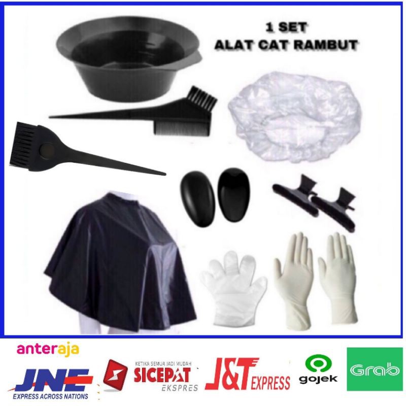 Jual 1 set alat cat rambut mangkok, sisir, KIP, kuas, jepit, sarung ...