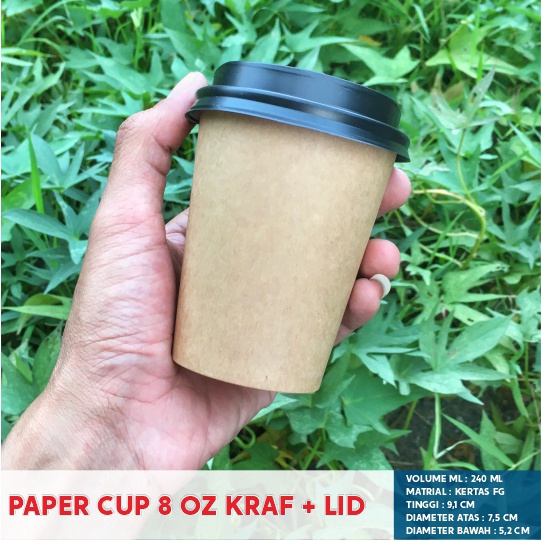 Jual PAPER CUP KRAFT POLOS 8 OZ SUDAH TERMASUK TUTUP LID ( ISI 50/pack ...