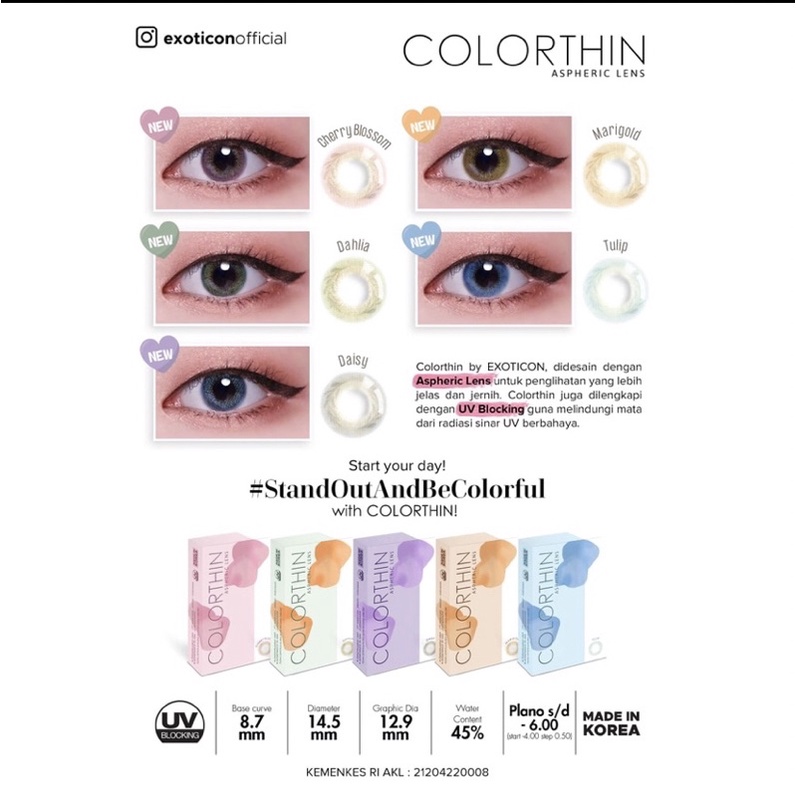 Jual Softlens Colorthin by Exoticon NORMAL ONLY dia 14,5mm | Shopee ...