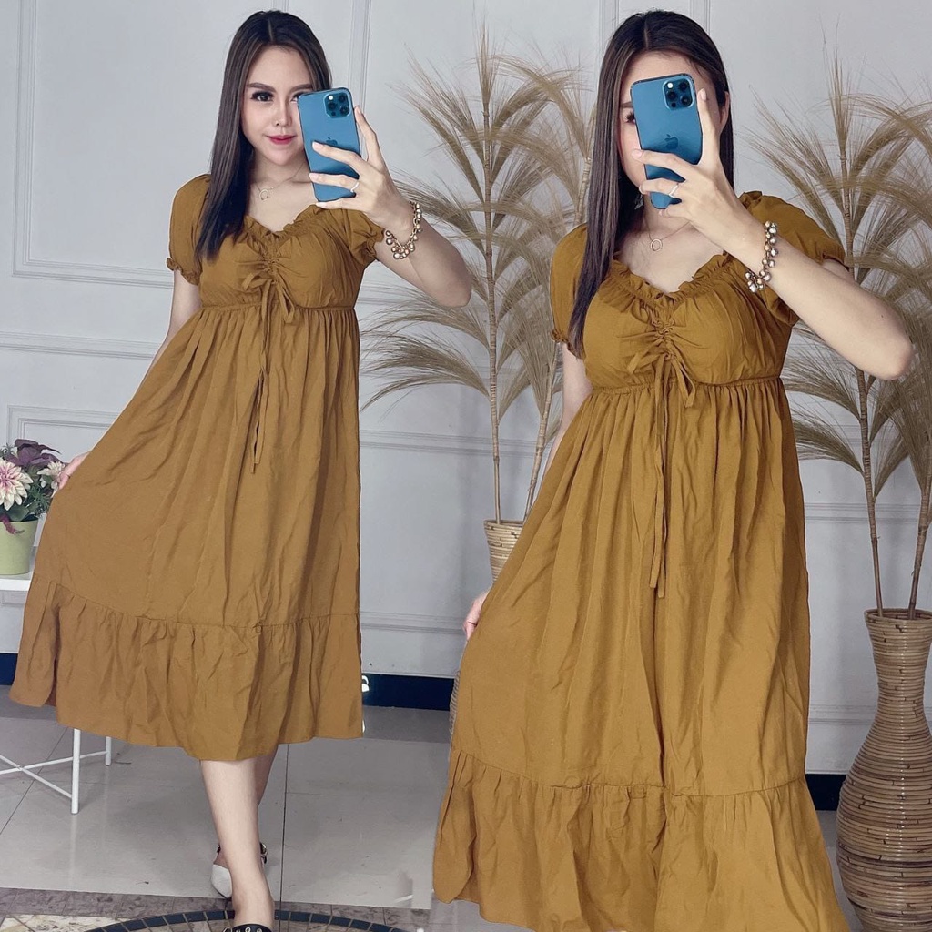 Jual Daster Serut Dada Terbaru Busui Bumil Dress Elsa Serut Dada Rayon ...