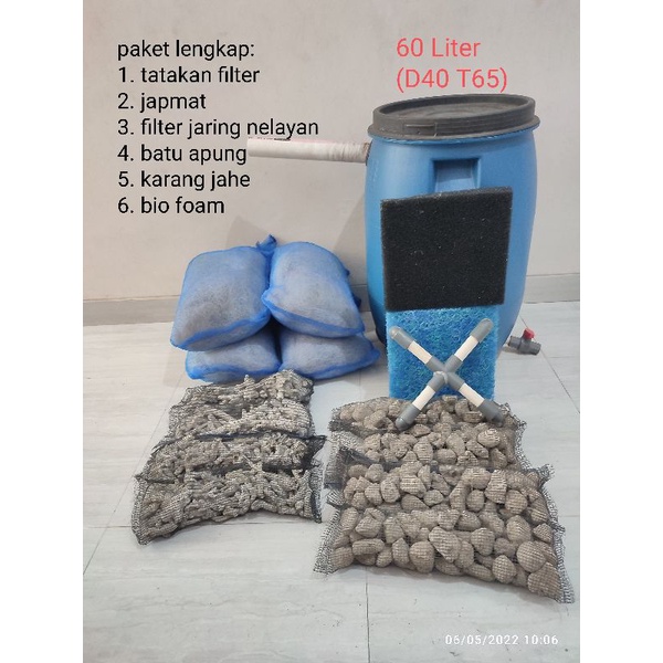 Jual Tong filter biru D40 T65 paket lengkap isi media filter kolam ikan koi Shopee Indonesia