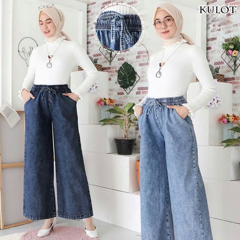 Jual KULOT JEANS JUMBO (M,L,XL,XXL,3L) SNOW TALI SERUT KULOT