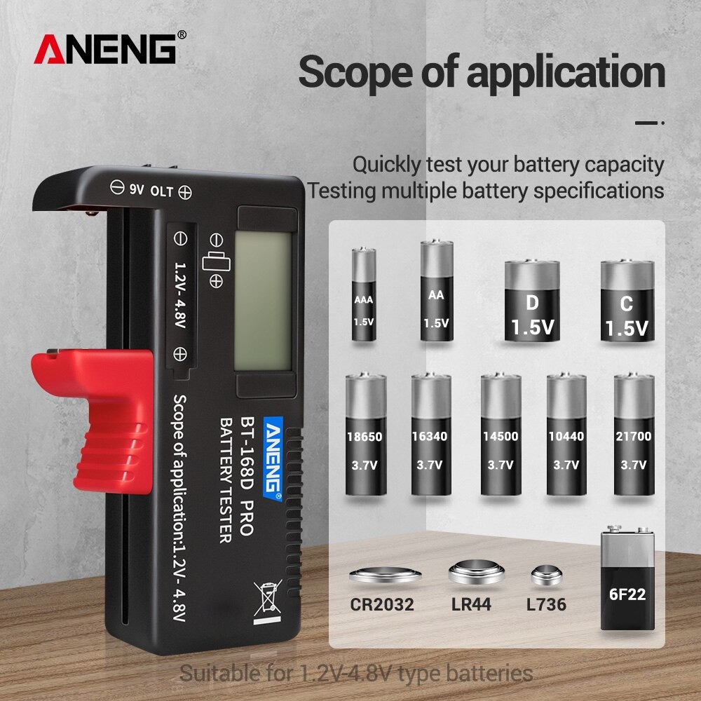 Louttary 1 Tester di Tensione Digitale per Batteria BT-168D BT168D per Batteria AAAAACD9V1,5V