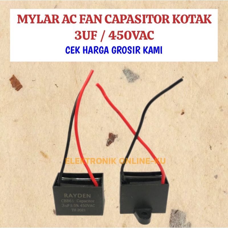 Jual CAPASITOR FAN 3UF KAPASITOR KOTAK 3UF AC KIPAS 400VAC 450VAC