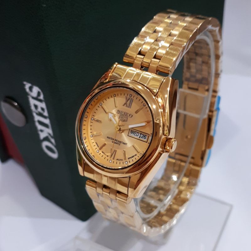 Jam Tangan Seiko 5 Gold Tanggal Hari Wanita Kw Super Stainless Steel