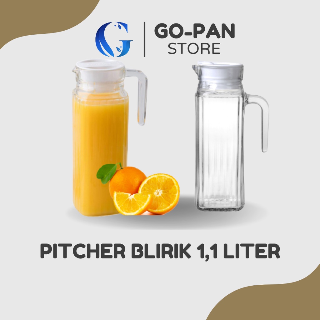 Jual Pitcher Kaca Set 1 Liter Tutup Plastik Tahan Panas Motif Kotak ...