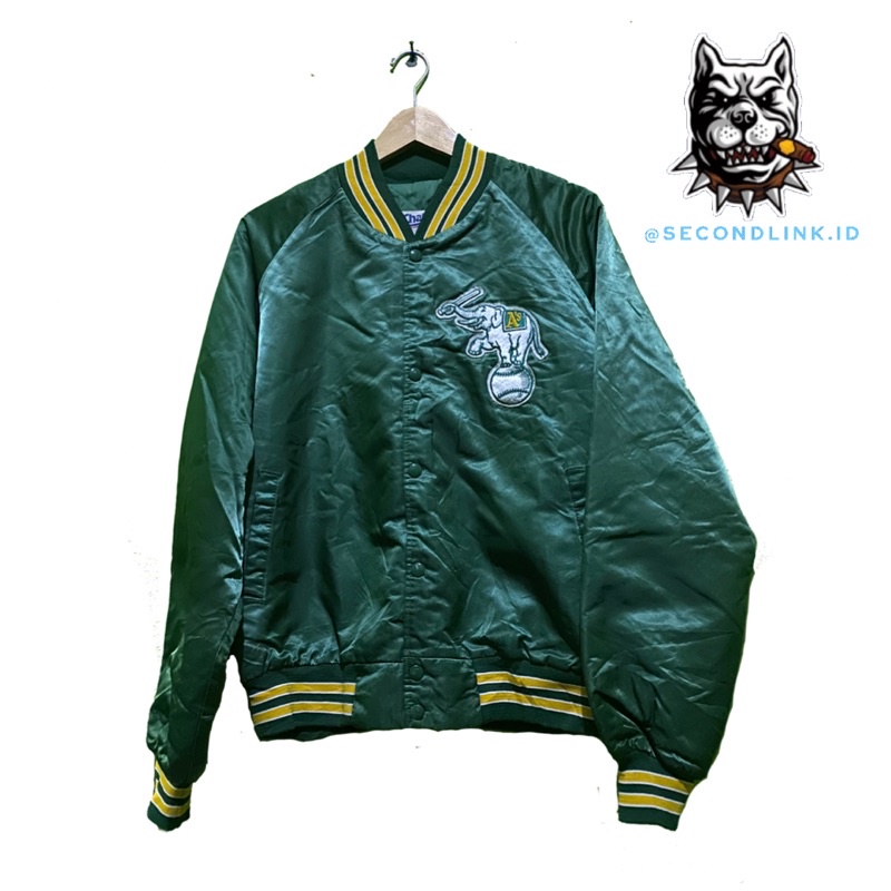 Vintage Oakland Athletics Satin Bomber Jacket Chalk Line Made 