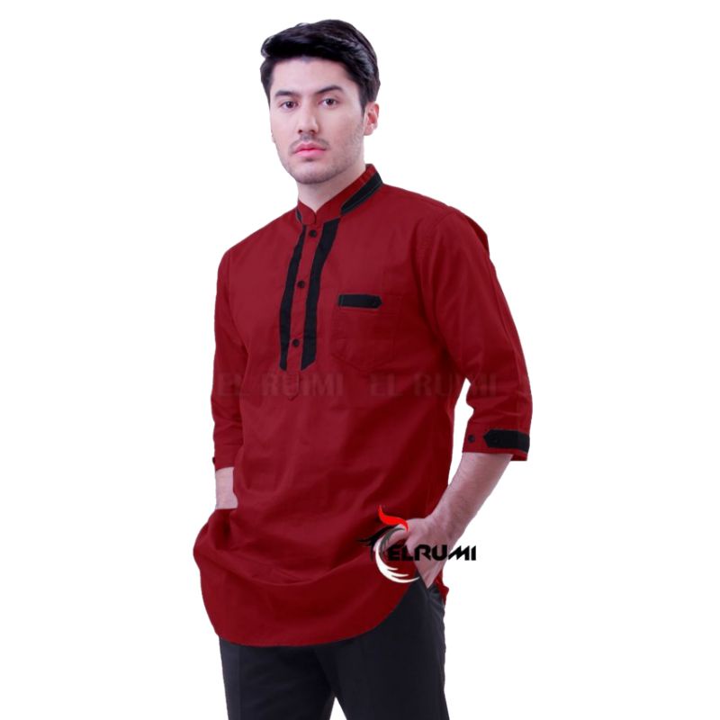 Jual Baju Kemeja Koko Kurta Pria Lengan Raglan Motif Garis Original Elrumi Shopee Indonesia