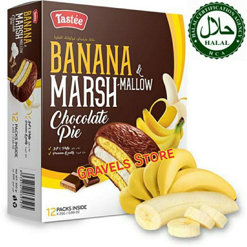 Jual [Logo HALAL] Tastee Chocolate Pie BANANA Marshmallow Choco Pie