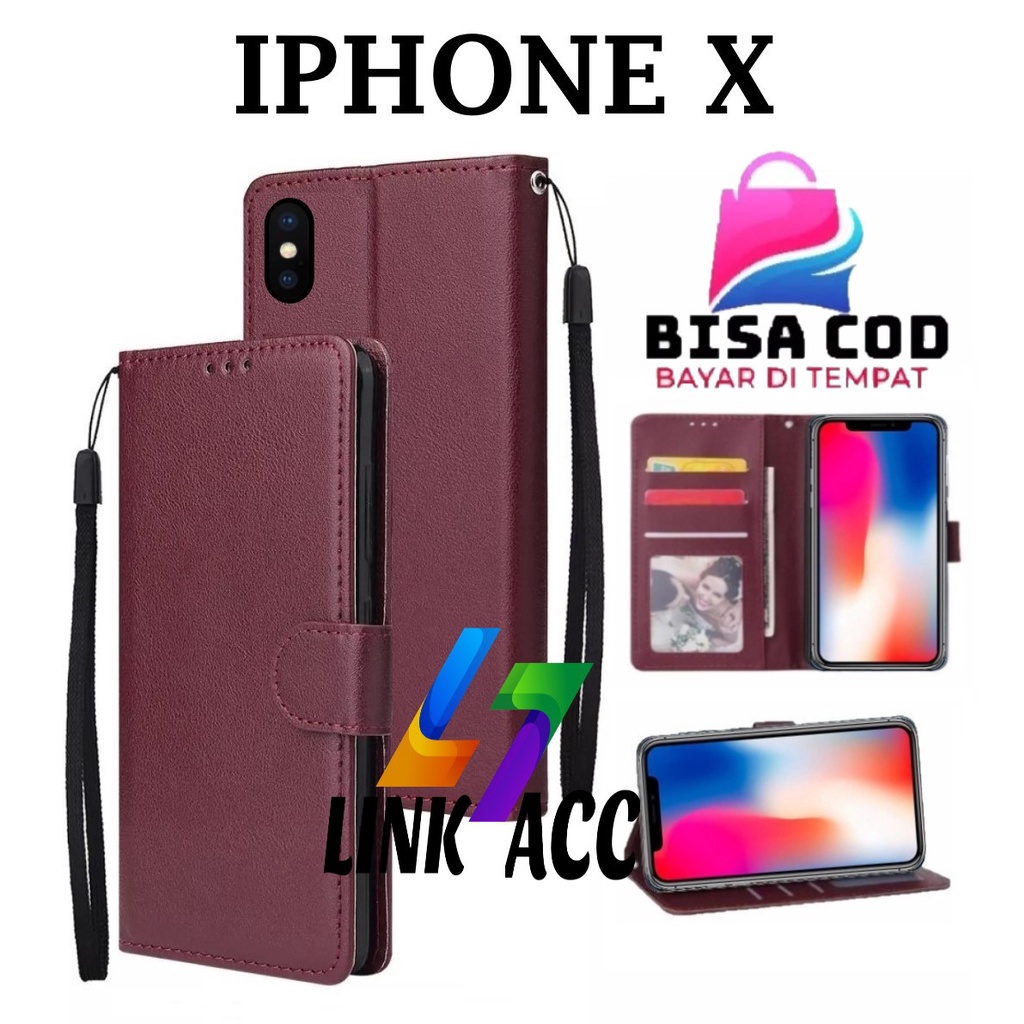 Jual IPHONE X FLIP LEATHER CASE PREMIUM-FLIP WALLET CASE KULIT