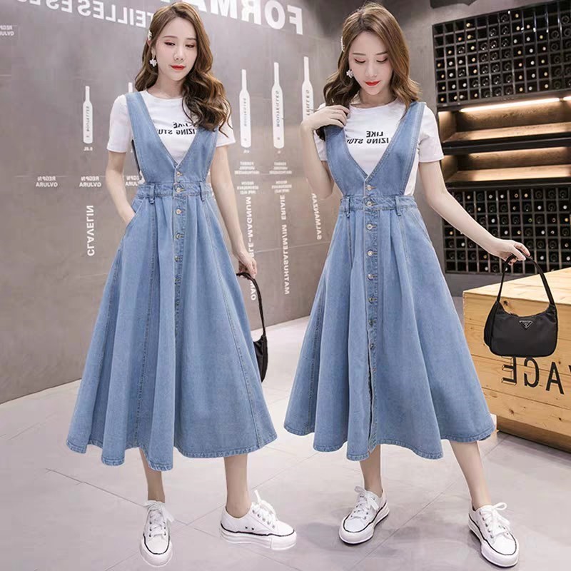 Jual KARAKOREA 6216 Yoojung Overall Jeans ROK JEANS PREMIUM | Shopee ...