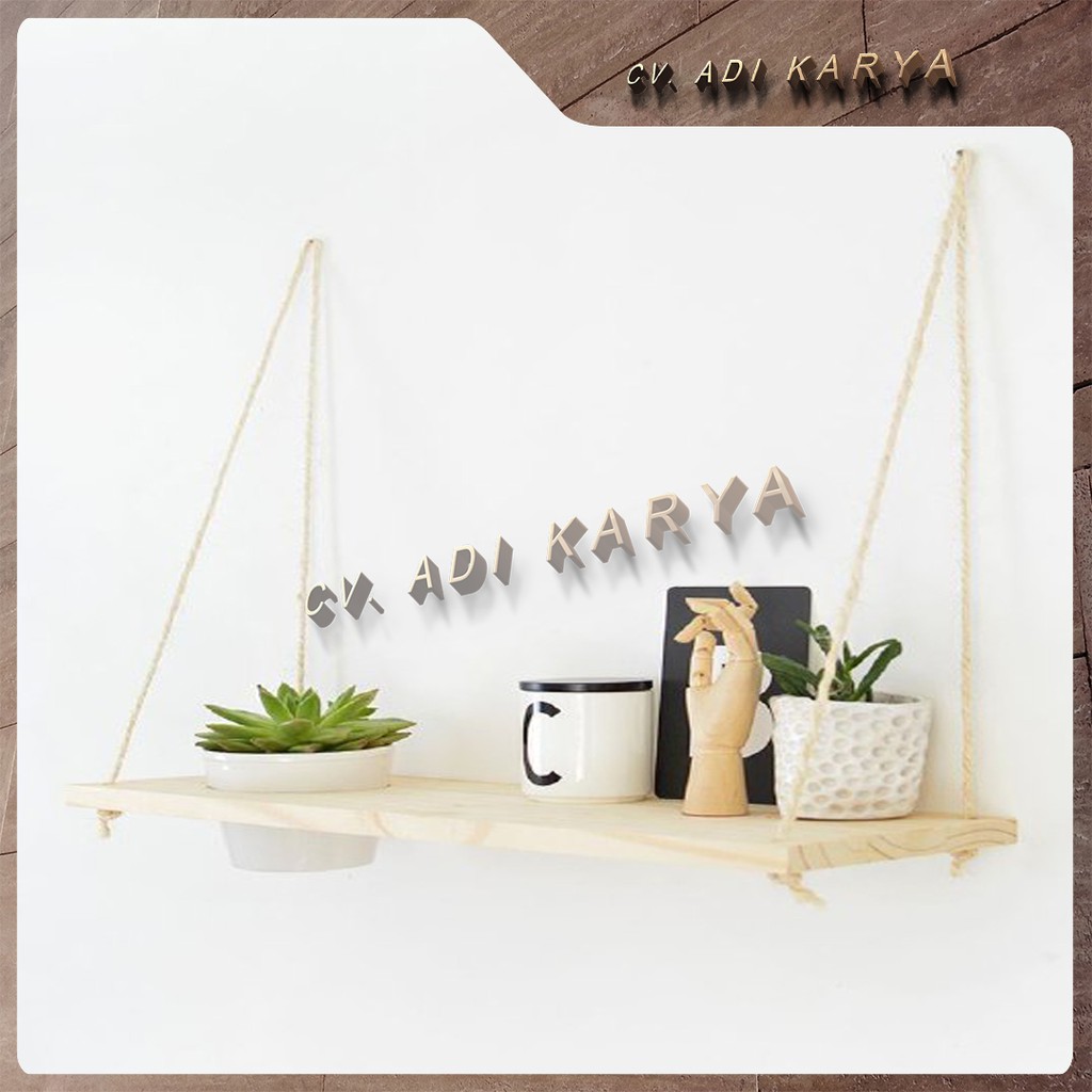 Jual Rak Bunga Ambalan Tali Kayu Dekorasi Dinding Kamar Hiasan Gantung ...