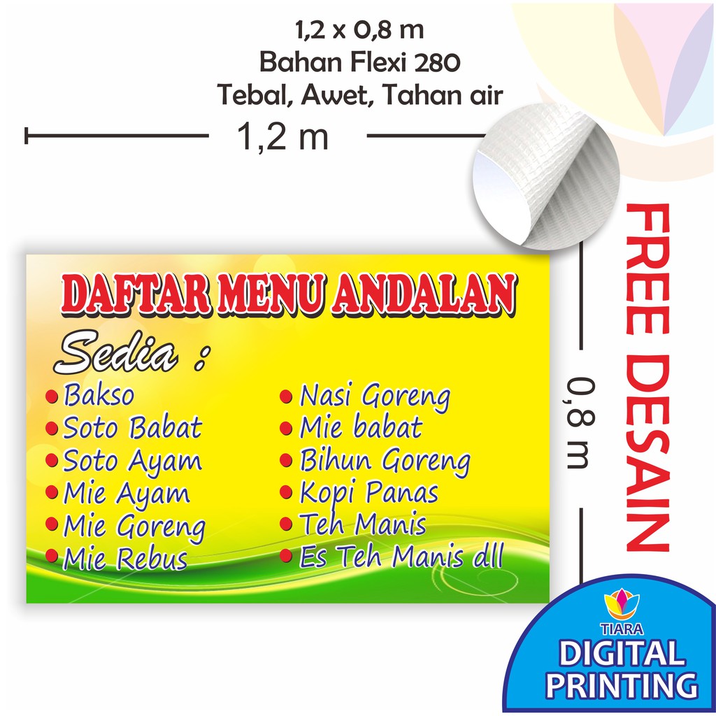 Jual Spanduk Daftar Menu Ukuran 1,2 m x 0,8 m (FREE DESAIN) | Shopee ...