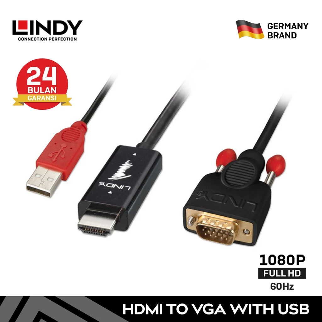 LINDY Kabel HDMI to VGA 3M Converter Adapter Cable with USB Power 41457