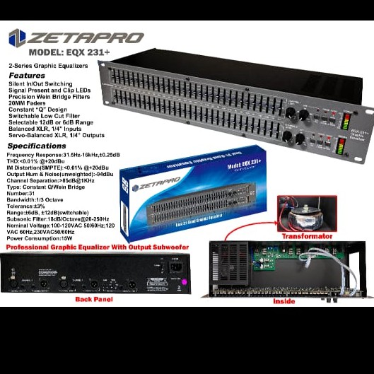 Jual Dual Equaliser Graphic Equalizer ZETAPRO EQX 231 EQX231 With Sub