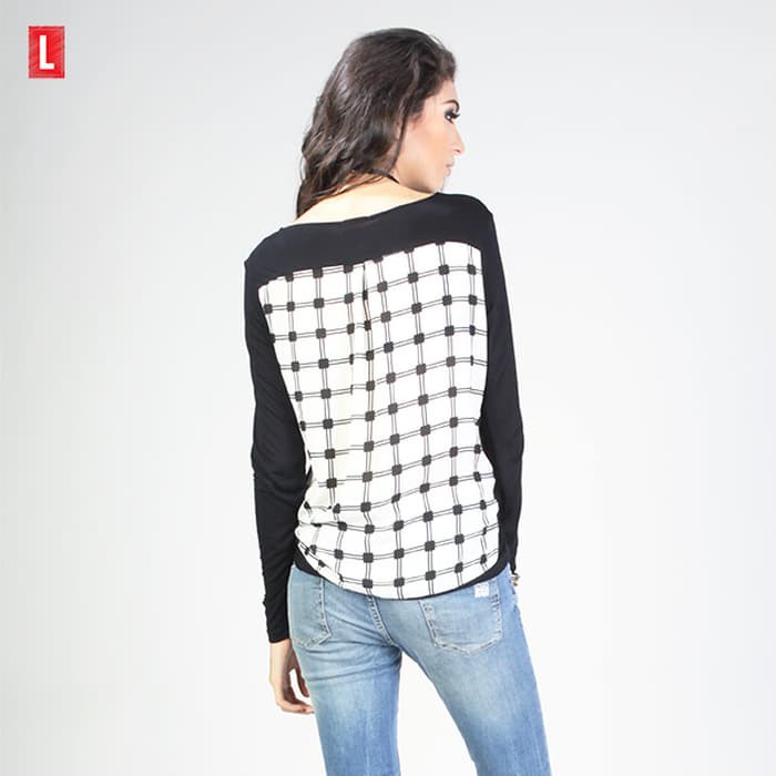 Kemeja Lengan Panjang Houndstood Offwhite Black