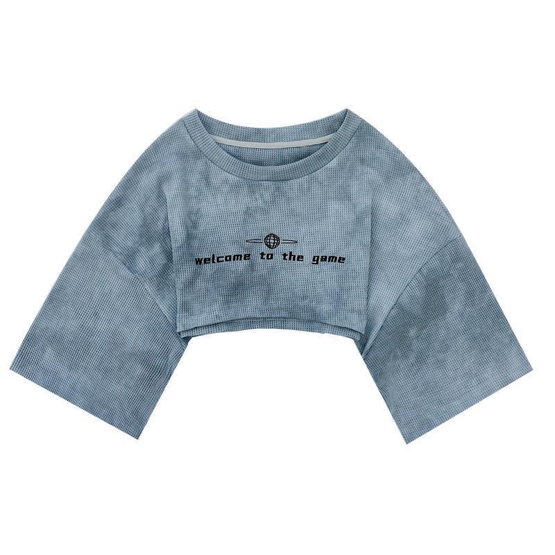 2021 new Japanese ins tie dyed sweater early autumn hard girl two-piece  shirt loose top niche design