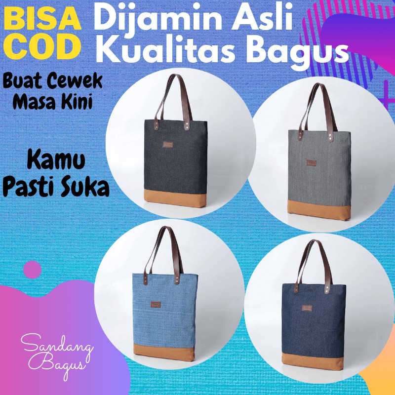 Jual Totemi Tas Tote Bag Wanita Totebag Resleting Korea Bahan Jeans