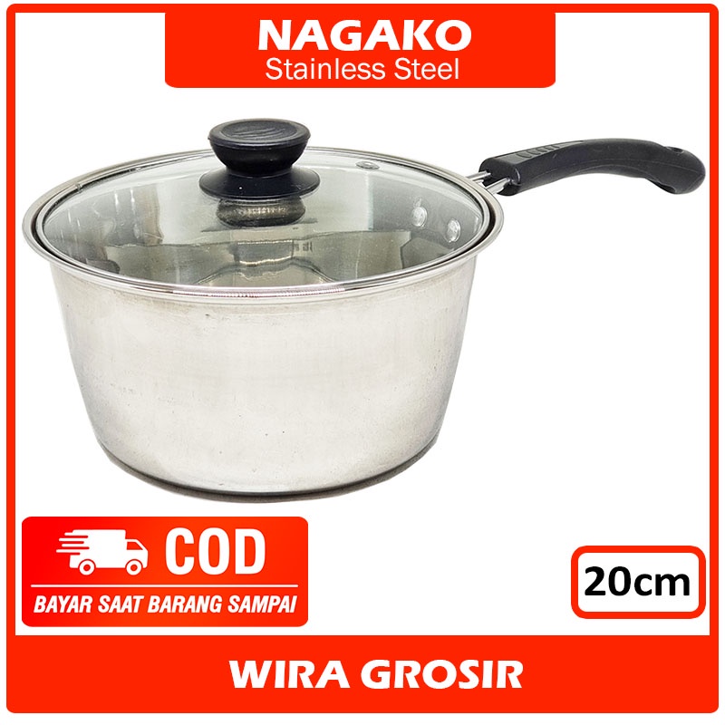 Jual Nagako Panci Mpasi Bayi 2.5 Liter 20cm + Tutup Kaca Sauce Pan