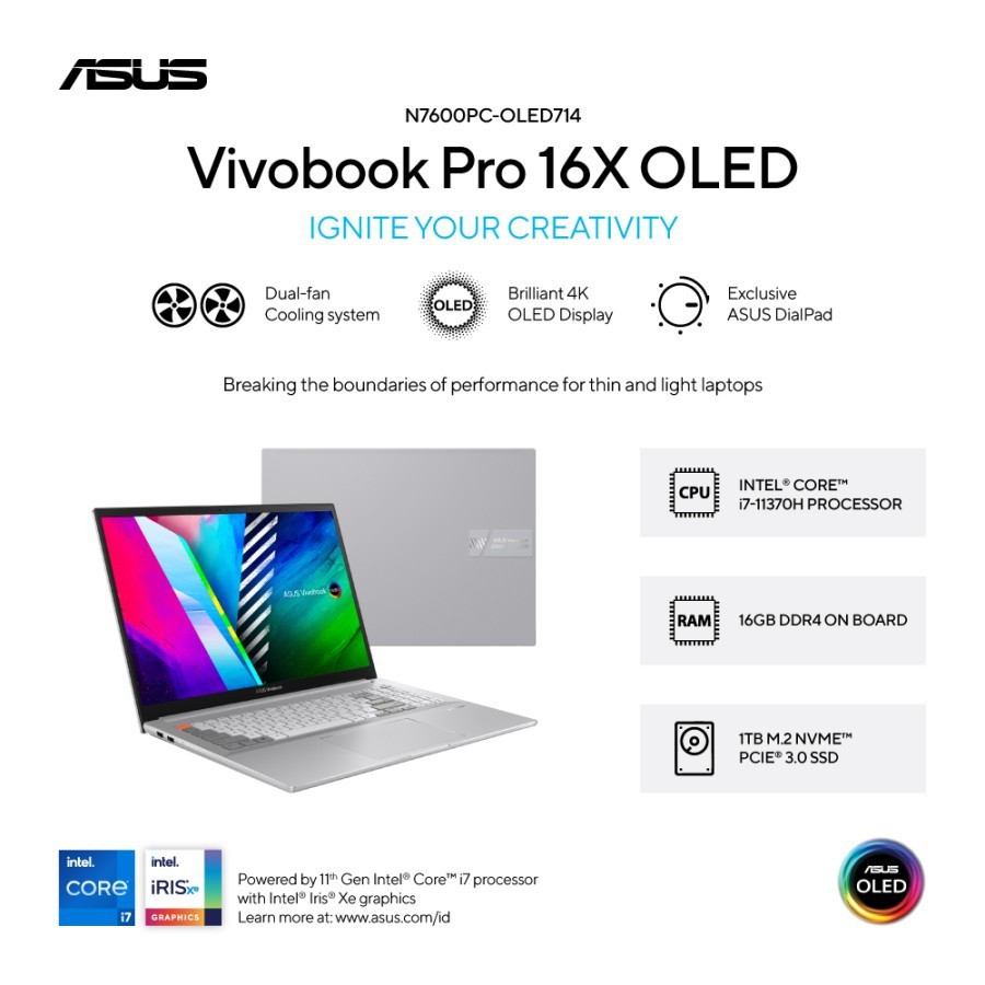 Jual Asus Vivobook Pro 16x Oled Laptop 16 Inch Cool Silver N7600pc Oled714 Intel I7 11370h1tb 8931