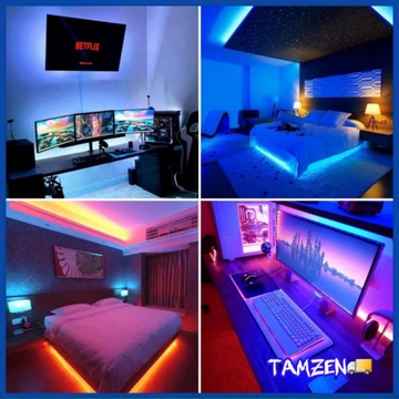 Lampu Led Strip RGB Kumplit! Ruang Kerja Kamar Tidur Hiasan Dinding Meja Tv 5m Gaming Paket