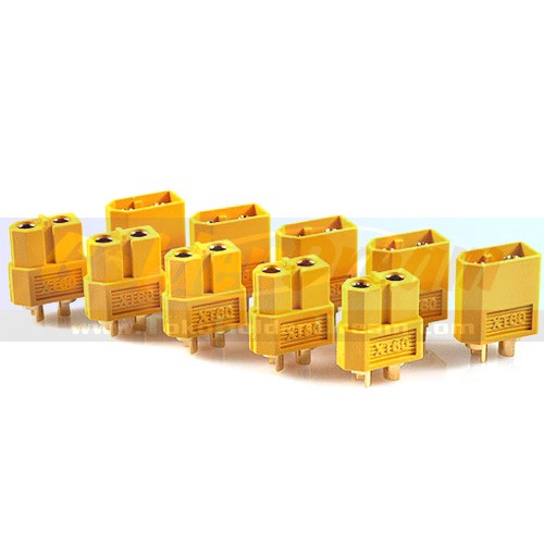 5pcs XT60 Male Gold Connectors W/ Shrink Hose – 14-12 AWG, Lipo Battery Plug