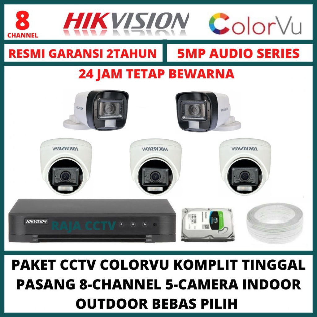 Jual PAKET CCTV HIKVISION 5MP COLORVU 8 CHANNEL 5 CAMERA TURBO HD 3K ...