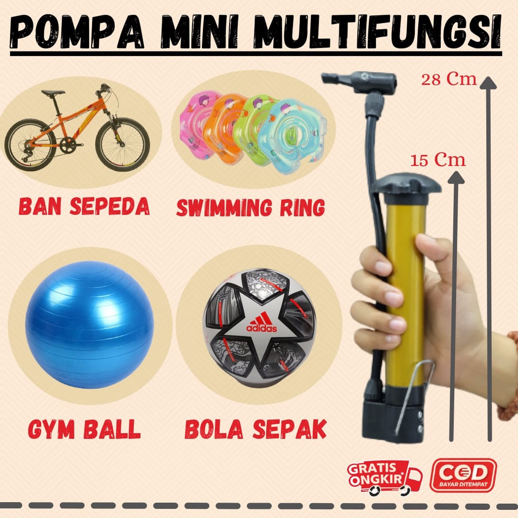 Jual Pompa Tangan Angin Mini Kecil Multifungsi Bola Sepak Manual Bonus ...