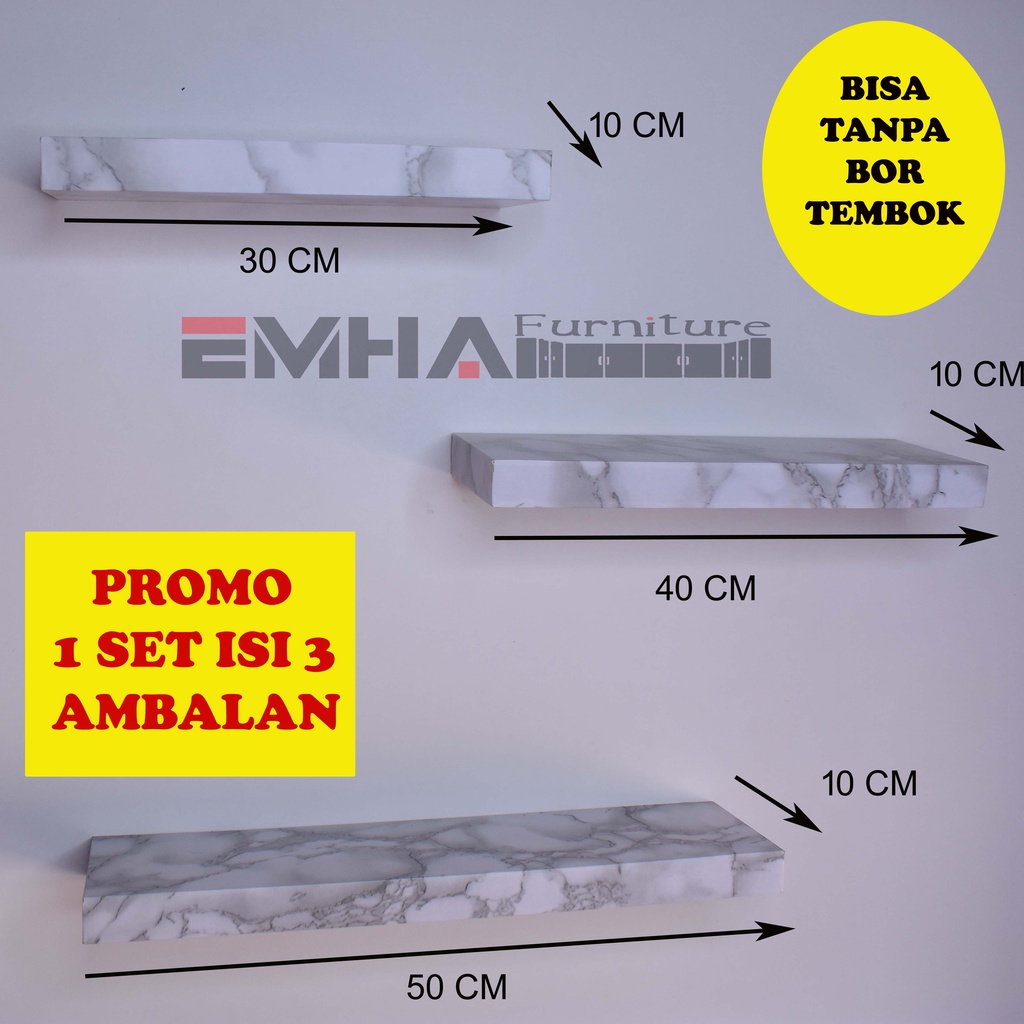 Jual PROMO 1 SET ISI 3 PCS (UK 50&40&30) AMBALAN RAK DINDING SLIM RAK ...