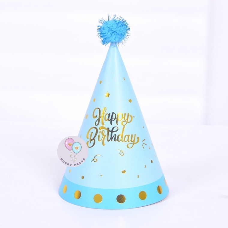 Jual TOPI ULANG TAHUN KERUCUT MIX POMPOM / TOPI ULTAH / TOPI PESTA