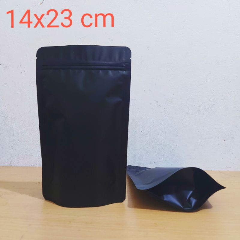 Jual Standing Pouch HITAM DOFF 500GR/14X23 CM KEMASAN KOPI PLASTIK KLIP ...