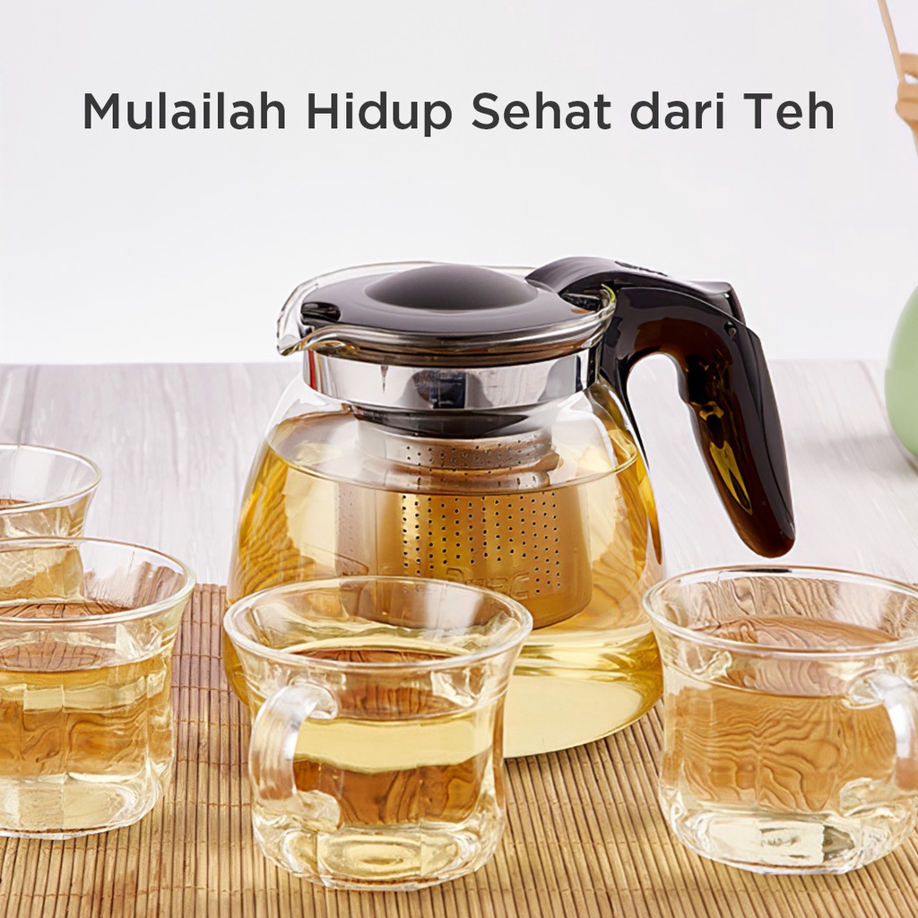 Jual Miniso Teko Teh Gelas Teapot Saringan Kaca 700ml 900ml 15l Tempat Teh Kopi Air Transparan 4309