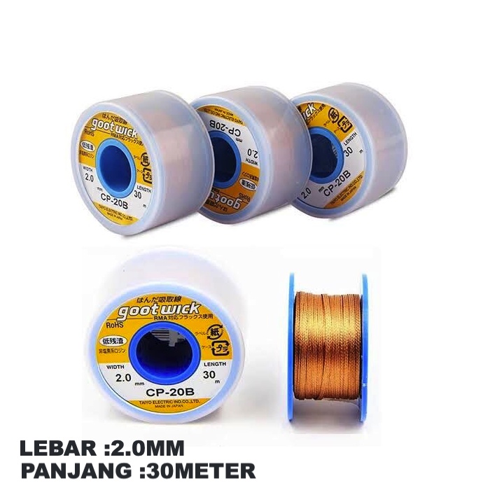 Jual SOLDERING WICK KAWAT PEMBERSIH TIMAH GOOT CP20B 2.0MM 30M