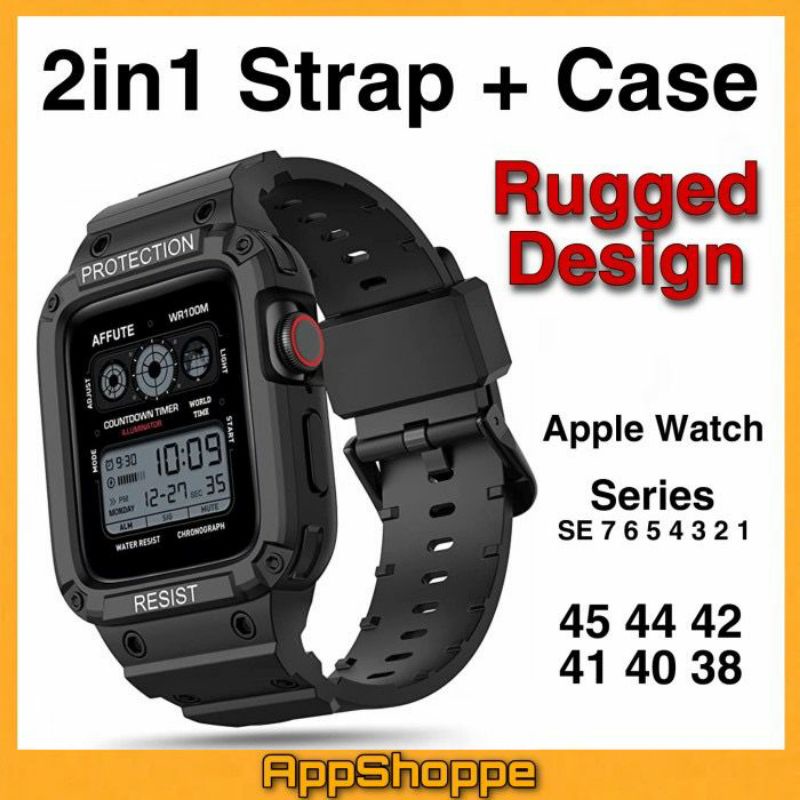 Jual Apple Watch Strap + Case 2 in 1 Rugged Armor Design Waterproof