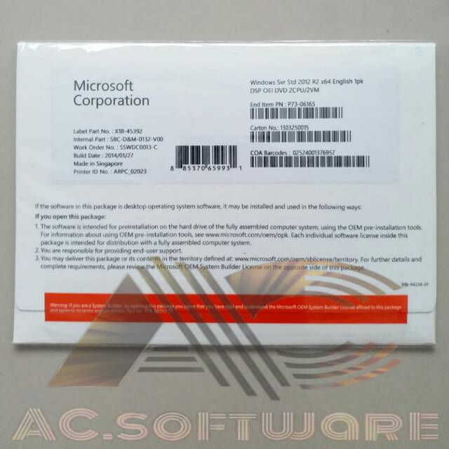 Jual WIN SVR STD 2012 R2 x64 ENGLISH 1PK Windows Server 2012 Std x64 ...