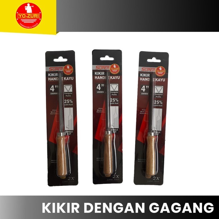 Jual Kikir Segitiga Gagang Kayu 4inch Alat Asah Gergaji Yozuri