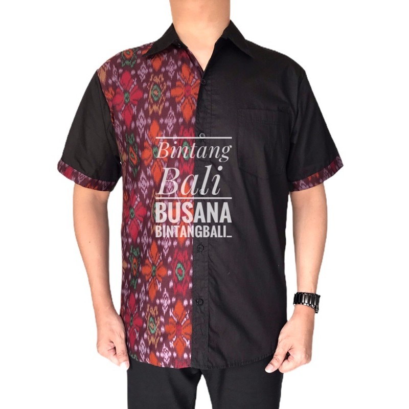 Jual Kemeja Endek Bali Batik Bali Pria Katun Lengan Pendek Kombinasi ...