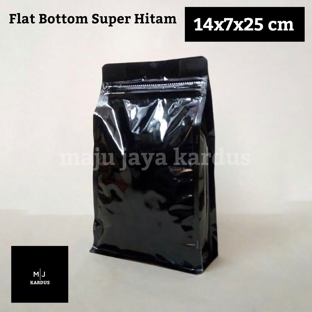 Jual Plastik Kopi Kemasan Kopi Flat Bottom Super Hitam 14x7x25 cm (1kg