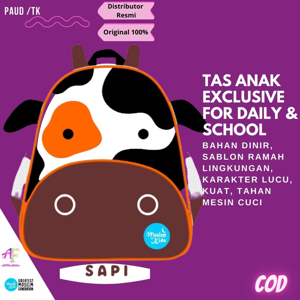 Jual tas ransel anak sekolah anak sd paud laki laki karakter hewan sapi ...