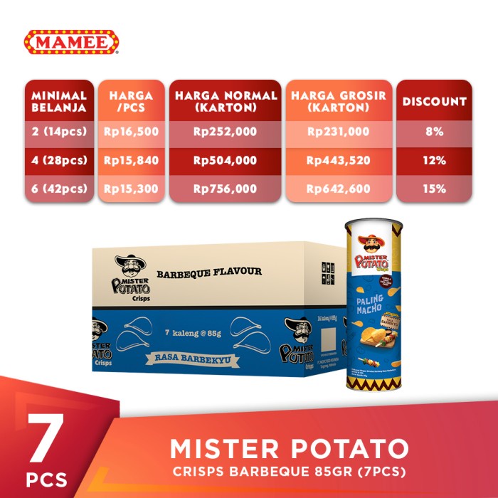 Jual Mister Potato Crisps Barbeque 85gr 7pcs Shopee Indonesia