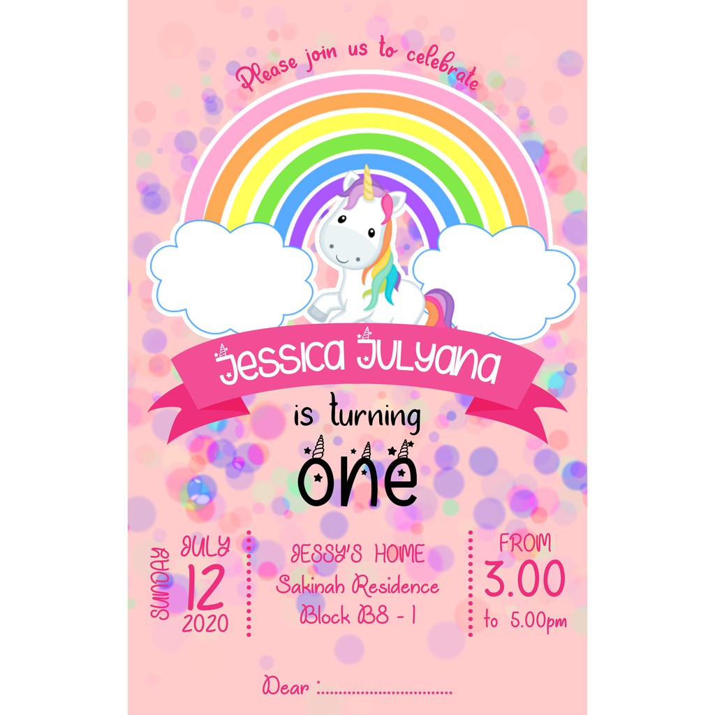 Jual AFY Undangan Kartu Undangan Ulang Tahun Tema Unicorn C002 | Shopee