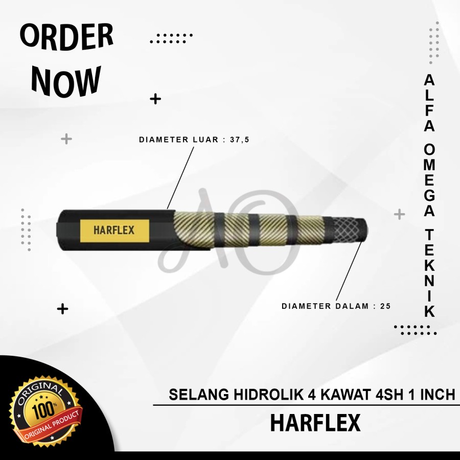 Jual SELANG HIDROLIK 4SH HARFLEX 1 INCH HYDRAULIC HOSE HIDROLIS 380 BAR ...