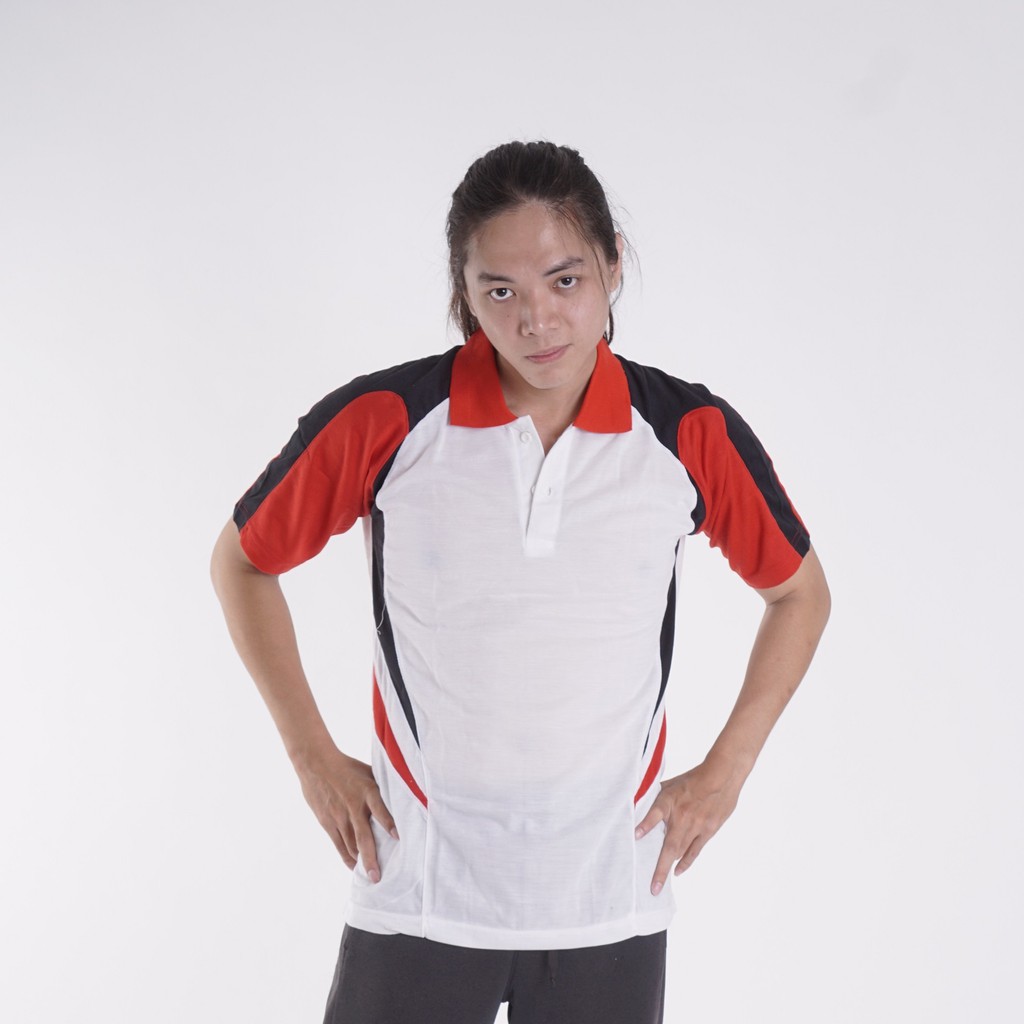 Jual KAOS POLO BAJU OLAHRAGA WAFEL TAG 100% KOMBINASI PUTIH MERAH HITAM