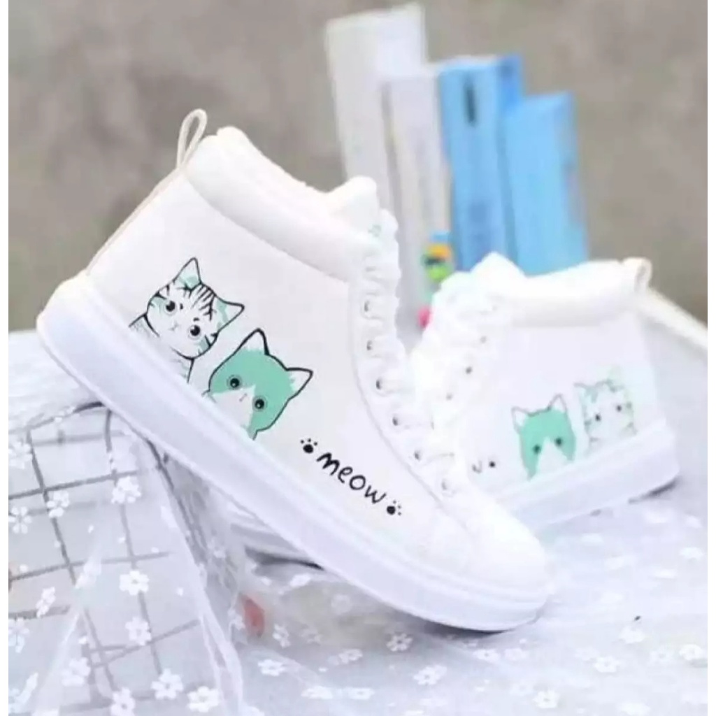 Jual Sepatu Anak & Dewasa Boot Ac Meow Tali Putih Hijau Lucu Trendi ...