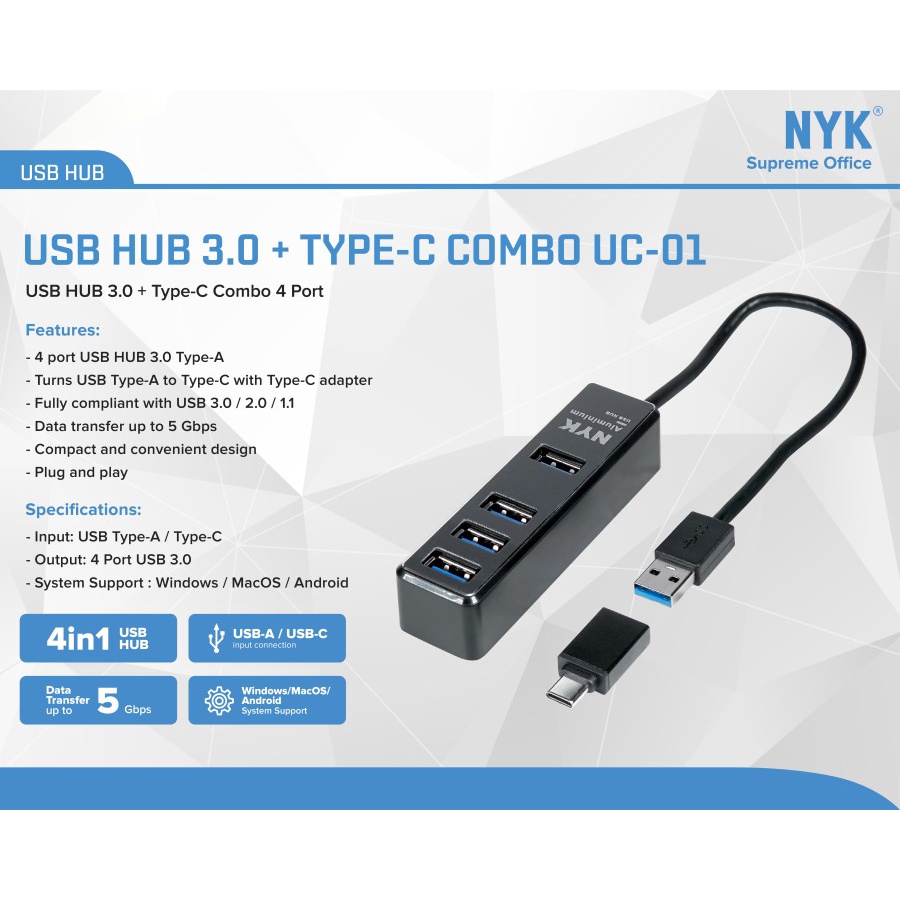 NYK USB HUB 4 in 1 High Speed 3.0 TYPE C Converter USB 3.0 UC01 COD HUB bergaransi Docking Station Data transfer Mobile phone macbook android iphone i (4)