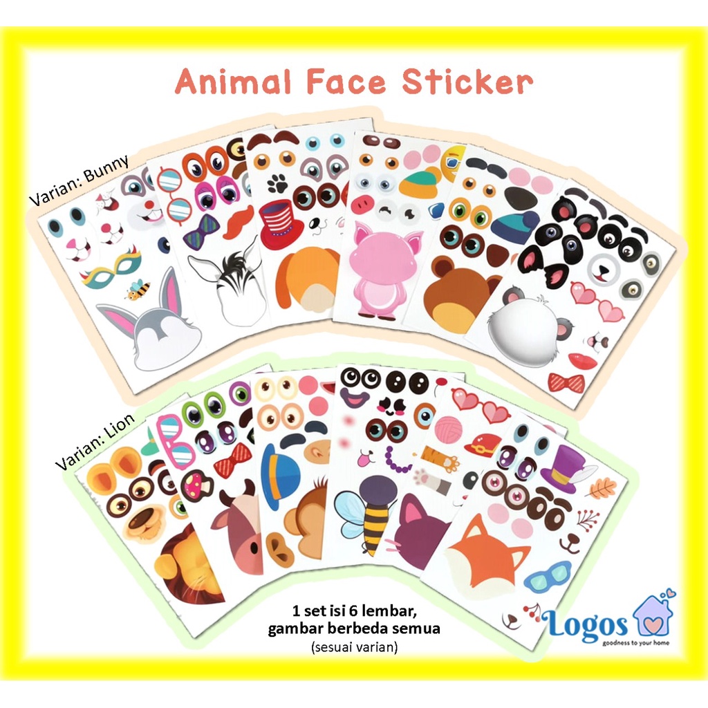 Jual Animal Face Sticker Aktivitas menempel ekspresi wajah Make a Face ...