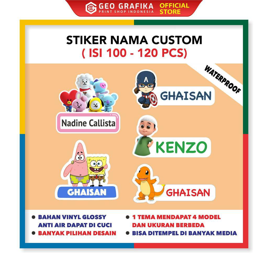 Jual Stiker Nama Anak Custom Karakter Vinyl Waterproof isi 120 pcs