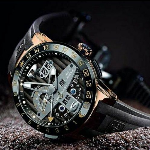 JAM TANGAN COWOK ULYSSE NARDIN BLACK ROSEGOLD AUTOMETIC SUPER PREMIUM AAA